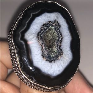 ✨🖤STUNNING BLACK AGATE DRUZY VINTAGE LOOK RING🖤✨